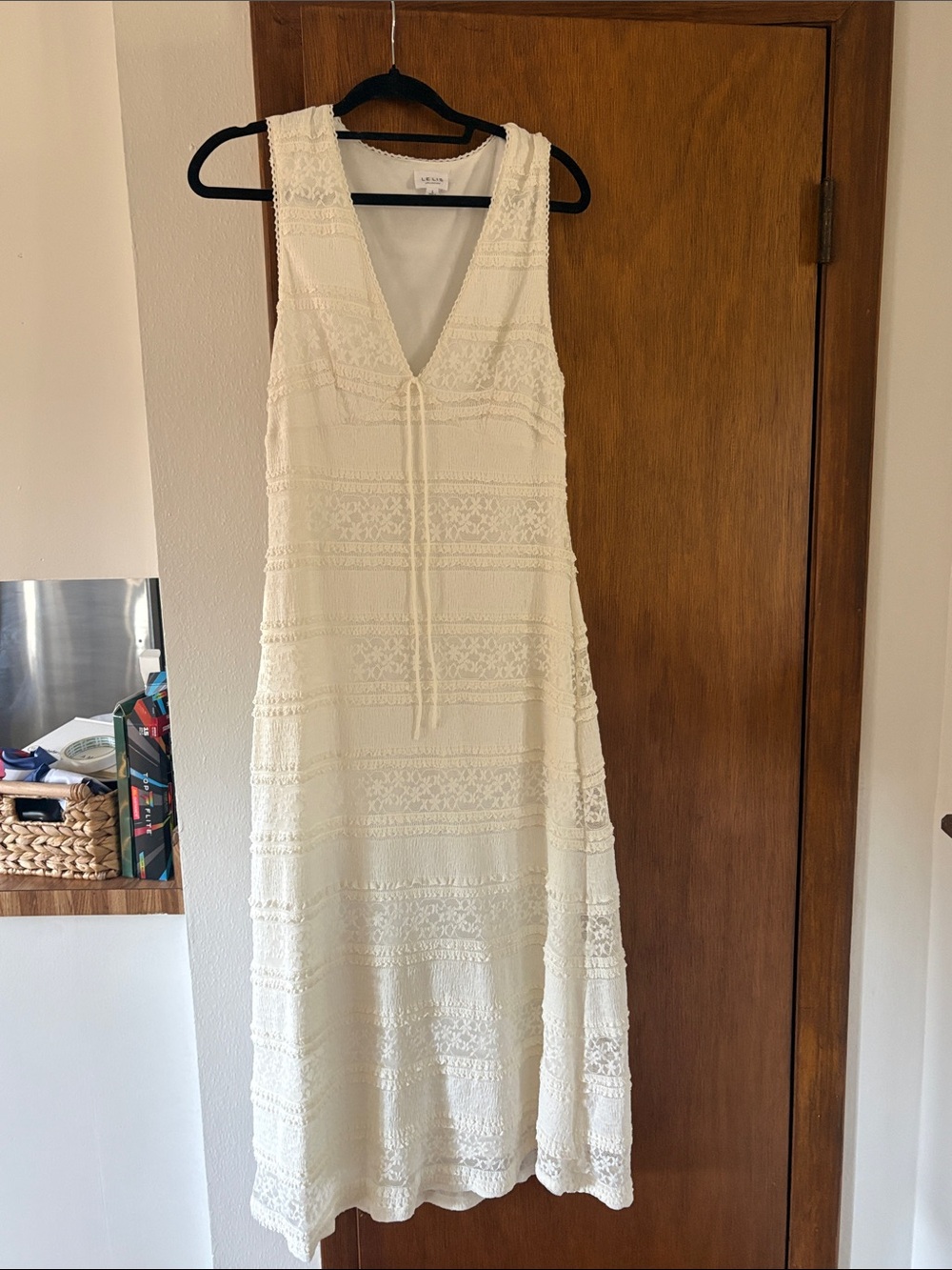 Vince Cream Crochet Lace V-Neck Maxi Dress